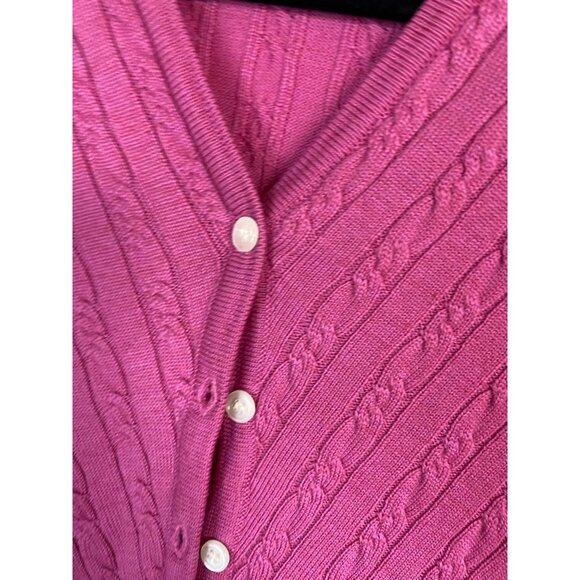 Petite Sophisticate Italian Merino Wool Pink Cable Knit Cardigan Sweater Small - Picture 5 of 16